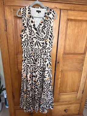 1. State Cream Maxi Dress with Black Leaf Print and Yellow Florals